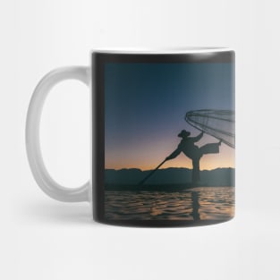 Silhouette of Traditional Fisherman on Lake Inle, Myanmar Mug